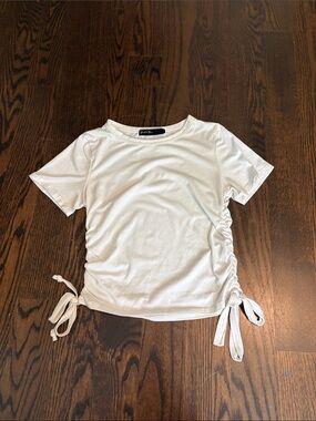 Side-Tie White Crop Top with Ruched Sides